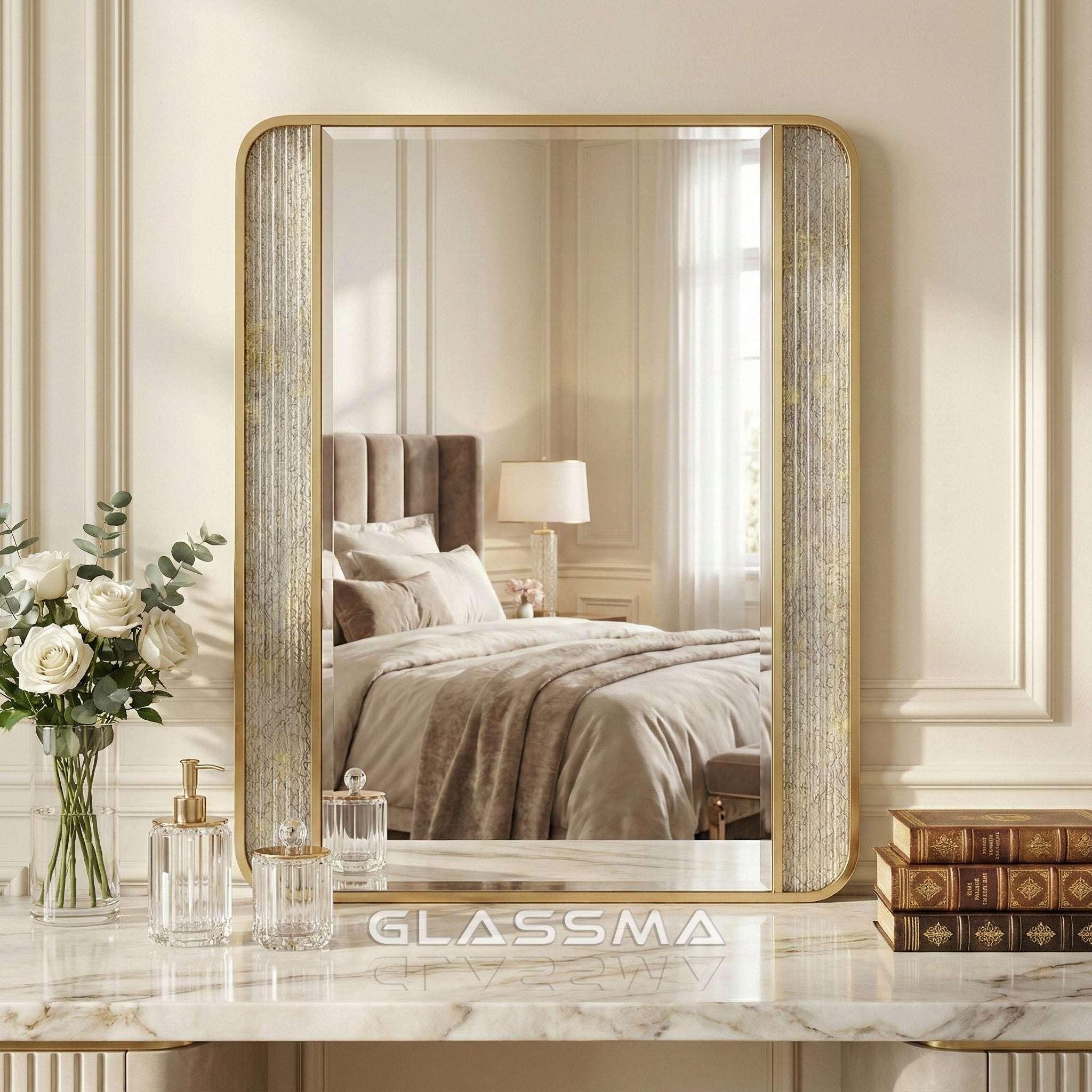 Rectangular Aluminum Fusion Texture Mirror with Backlit Smart Touch Vanity & Wall Mirror - Glassma